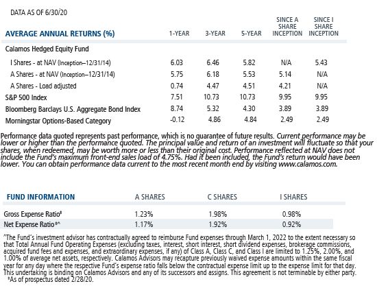 calamos hedged equity average annual returns and expense ratio 6-30-20