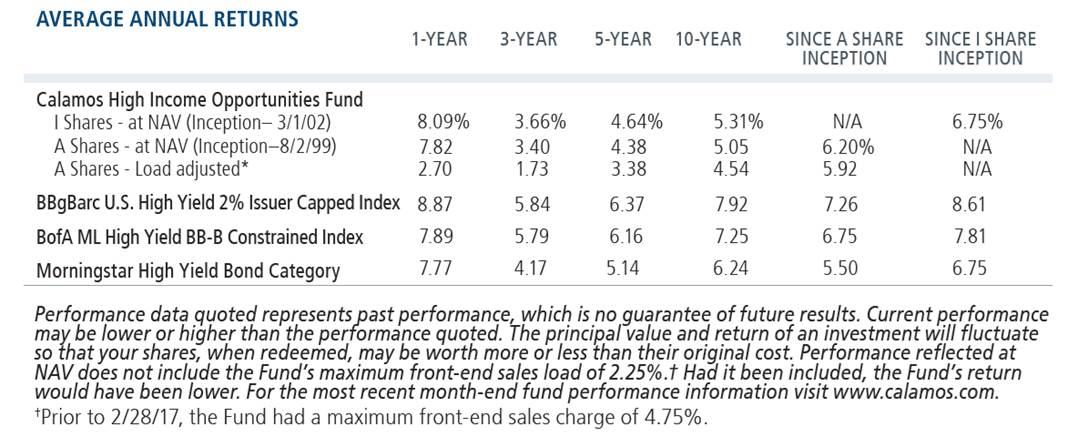 calamos high income opportunities average annual returns