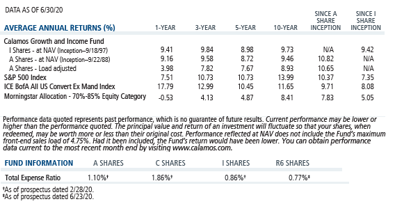calamos growth and income fund average annual returns and expense ratio 6-30-20