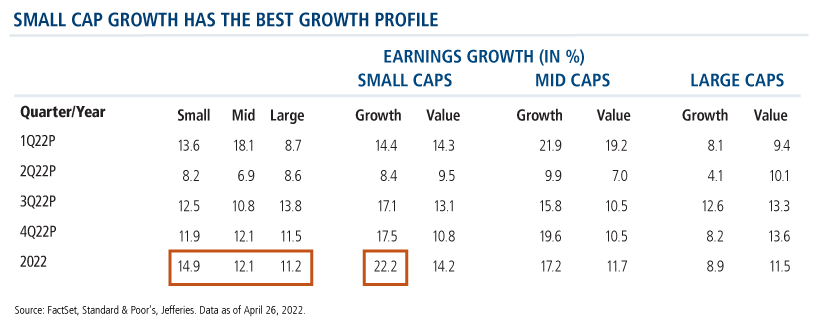 small cap growth has the best growth profile