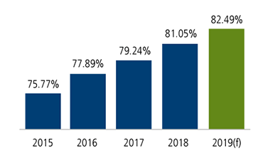 total annual internet penetration 2015-2019