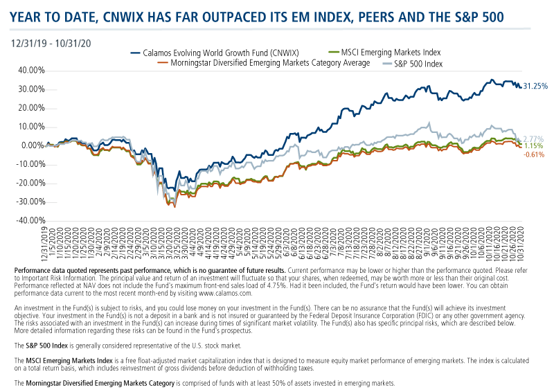 year to date CNWIX has far out paced its EM Index